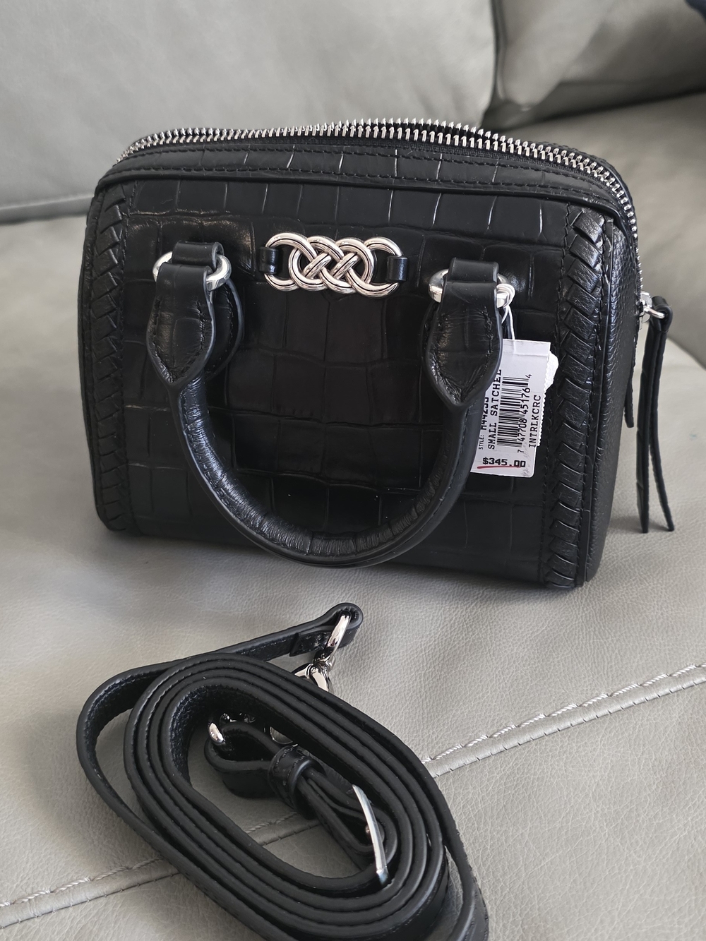 Brighton Black Croc-Embossed Mini Satchel INTERLOK crossbody Purse Handbag